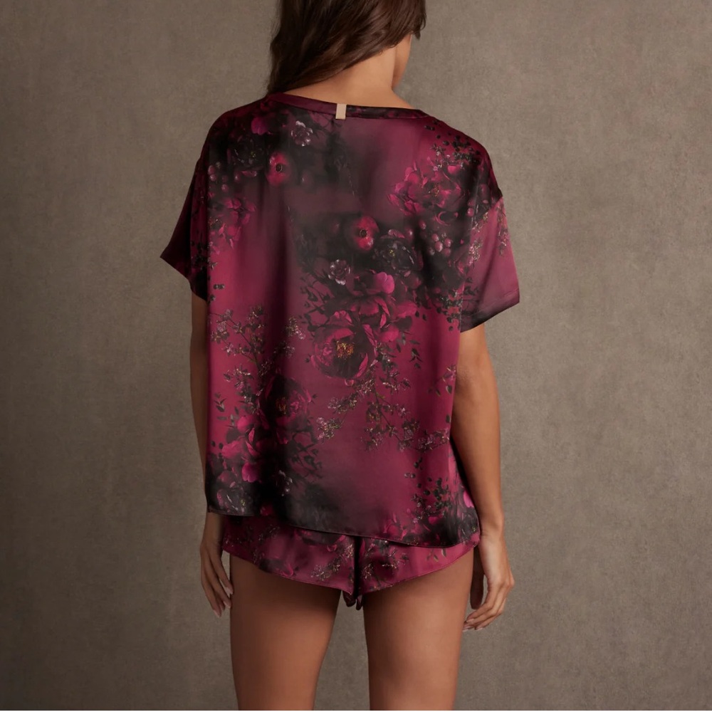 LUNYA x ROSANDICH BNWT Washable Silk Tee Short Set in Rouge Reverie Size L - Picture 2 of 10